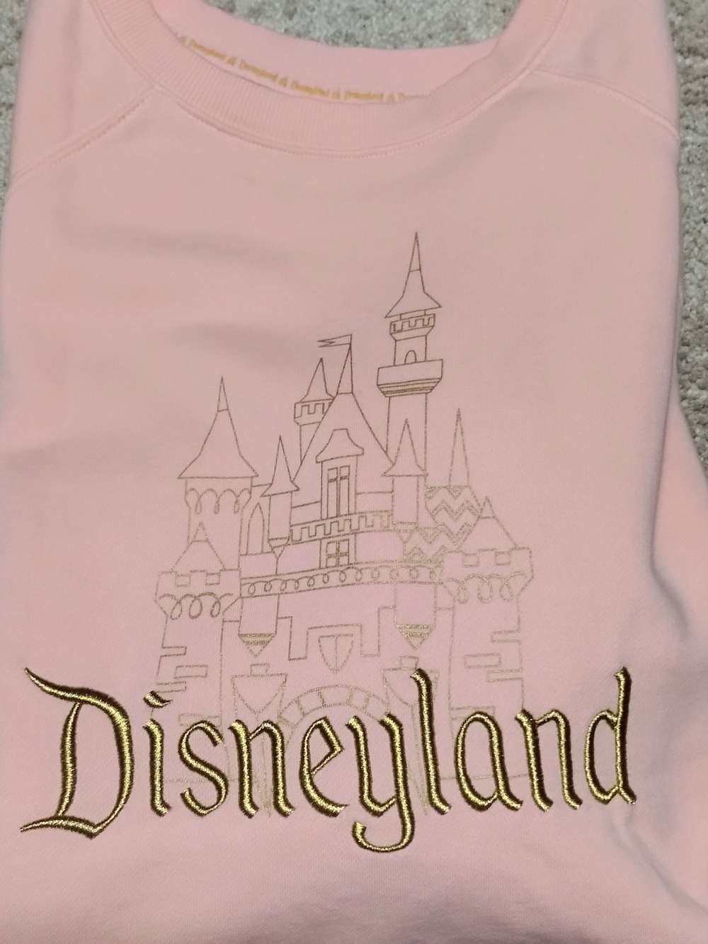Disney Pink Crewneck Sweatshirt with Gold Disneyland Embroidery